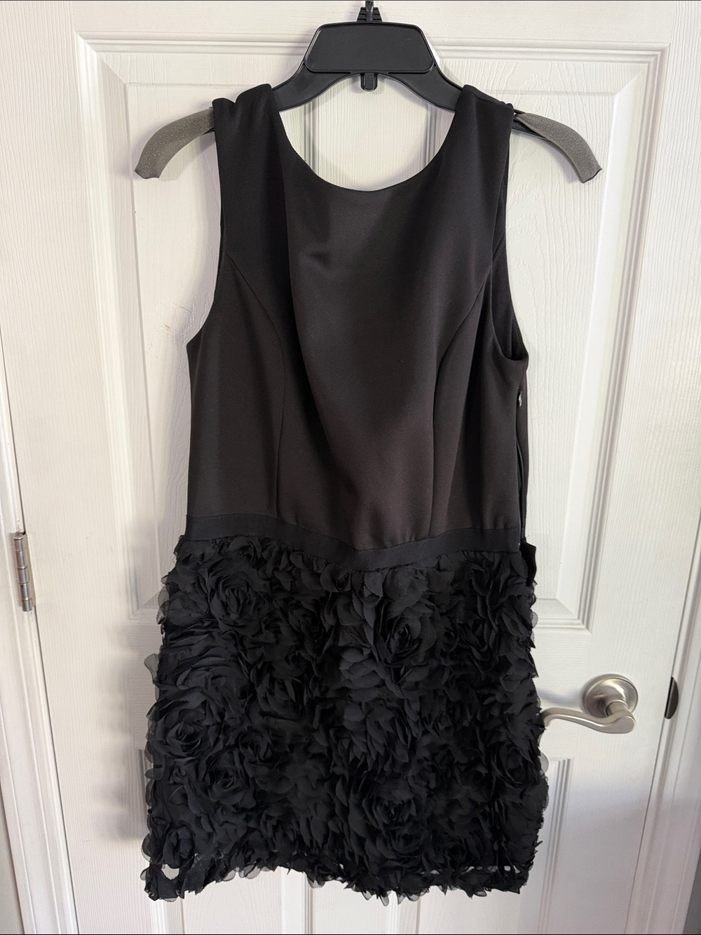 Elegant Black Mini Dress with Rosette Skirt